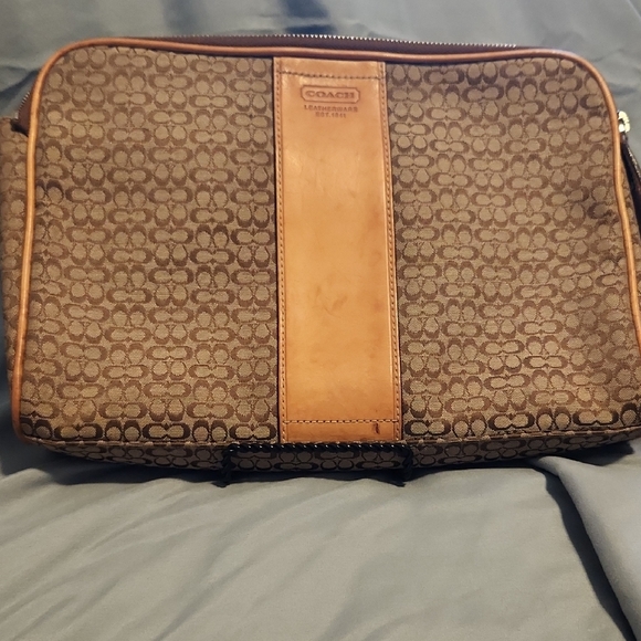 Coach Handbags - Coach Tan and Brown Signature Toiletry Bag